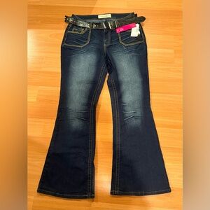 Fashion Bug Dark Blue Flare Jeans with Belt NWT 16w